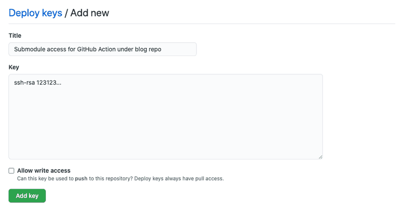 Create a new deploy key on the submodule repo on GitHub