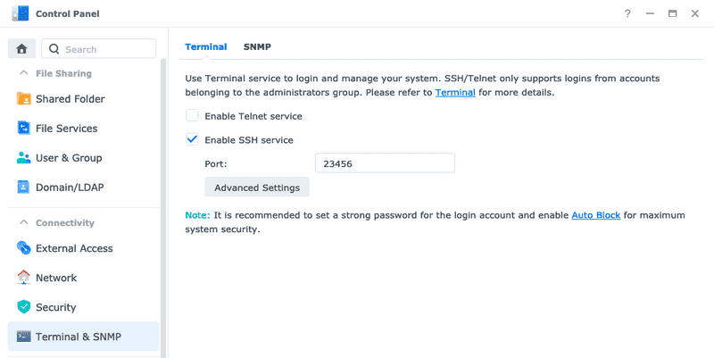 NAS: Enable SCP and password-less SSH login 