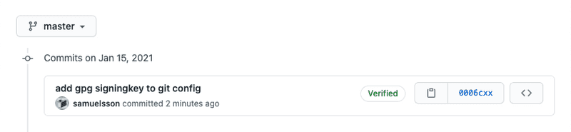 A verified commit on GitHub